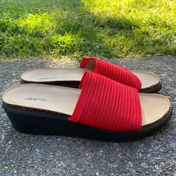 Jasmin red woven slip on summer sandal wedge slides Sz 10 - Picture 4 of 10